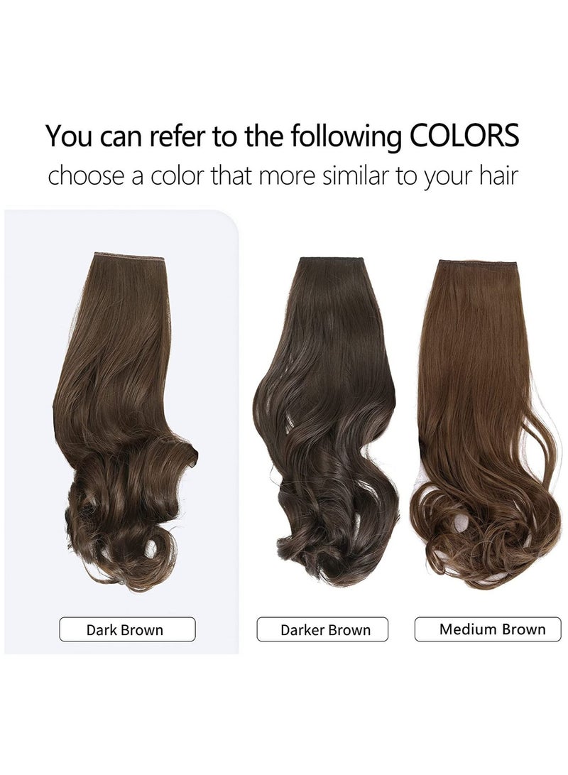 إستيل وصلات شعر بني قصير 14 إنش 3.6 أونصة قطعة شعر صناعية مموجة مجعد قابل للتعديل عقال سلكي شفاف بدون مشبك للنساء ألياف مقاومة للحرارة - Image 4