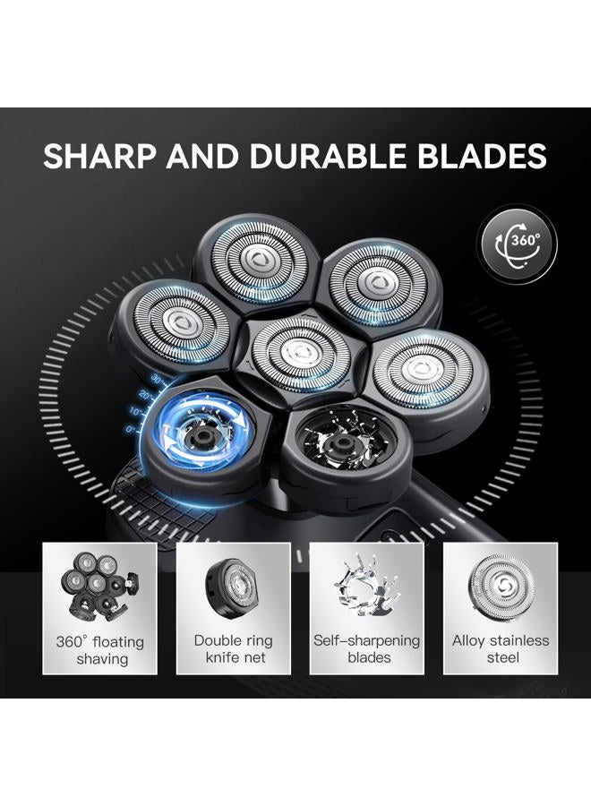 kensen 7D Head Shavers for Bald Men - 5 in 1 kensen Electric Head Hair Shaver, Head Electric Razor with Nose Hair & Beard Trimmer Cordless Rechargeable IPX6 Waterproof Wet Dry LED Display Gifts Travel Case - Image 3