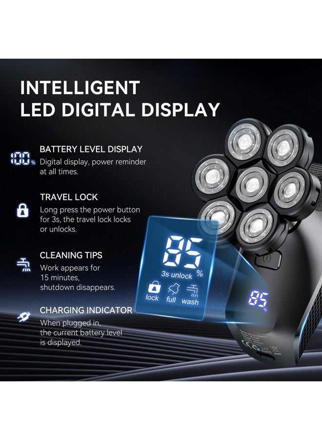 kensen 7D Head Shavers for Bald Men - 5 in 1 kensen Electric Head Hair Shaver, Head Electric Razor with Nose Hair & Beard Trimmer Cordless Rechargeable IPX6 Waterproof Wet Dry LED Display Gifts Travel Case - Image 5