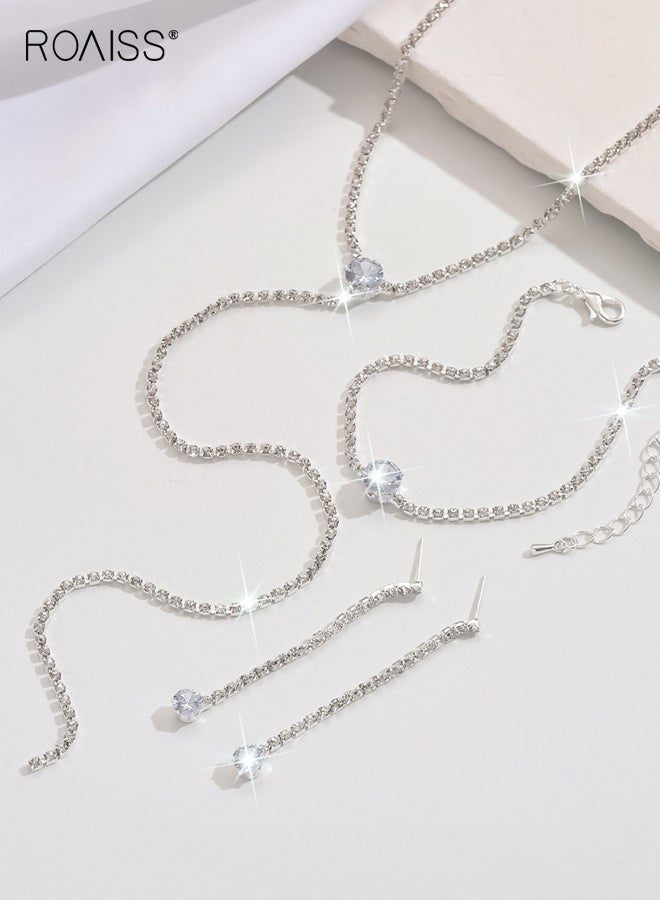 رويس طقم أقراط وقلادة طويلة على شكل حرف Y من أحجار الراين للنساء باللون الفضي، متألقة للغاية ومتعددة الاستخدامات، تتناسب بشكل أنيق مع أي حفل زفاف أو خط عنق - Image 4