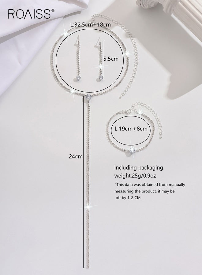 رويس طقم أقراط وقلادة طويلة على شكل حرف Y من أحجار الراين للنساء باللون الفضي، متألقة للغاية ومتعددة الاستخدامات، تتناسب بشكل أنيق مع أي حفل زفاف أو خط عنق - Image 5