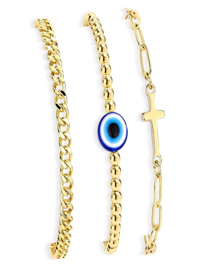 Poxtex أساور ذهبية للنساء، غير قابلة للتلف، أساور أنيقة قابلة للتكديس، أساور مطلية بالذهب قابلة للتكديس مع خرز، مشبك ورق كوبي، حبل ثعبان، سلسلة يد، هدايا مجوهرات للنساء - Image 1