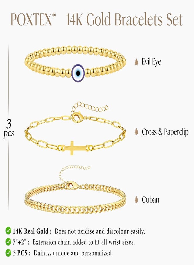 Poxtex أساور ذهبية للنساء، غير قابلة للتلف، أساور أنيقة قابلة للتكديس، أساور مطلية بالذهب قابلة للتكديس مع خرز، مشبك ورق كوبي، حبل ثعبان، سلسلة يد، هدايا مجوهرات للنساء - Image 5
