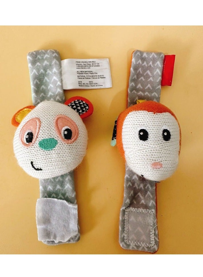 DURKU Grip handled Baby Foot finder Socks, Adorable Animal Characters Perfect for Sensory Development and Safe for 0-9 Month Infant Toddlers Boy Girl - Image 1