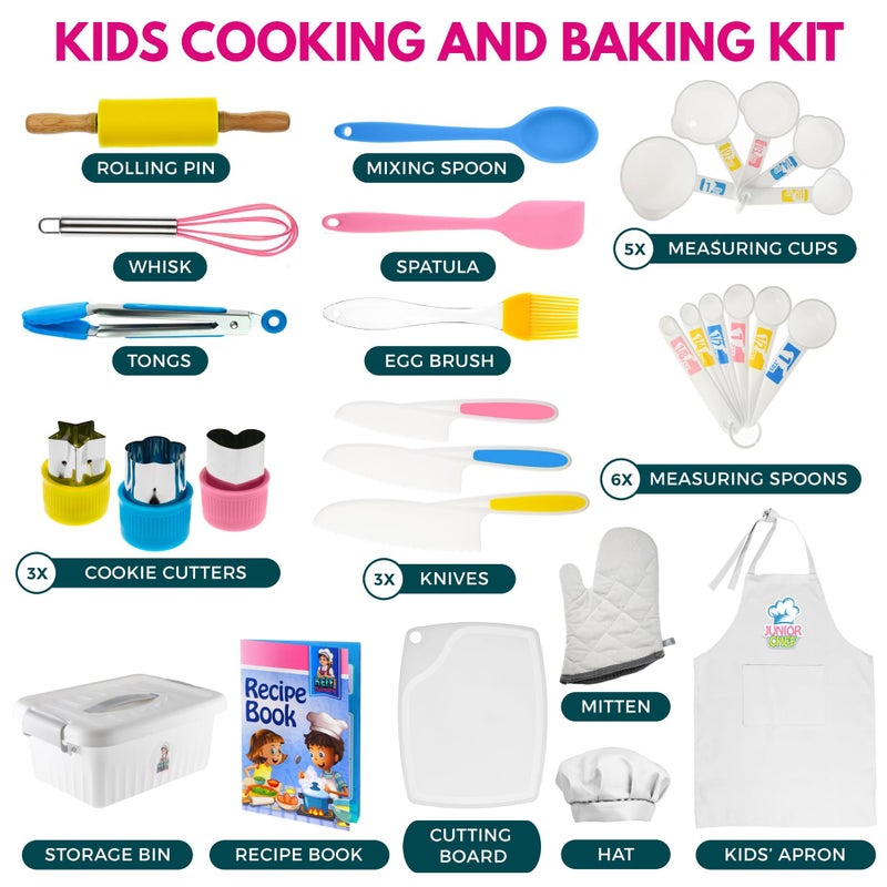 KEFF 30 Pcs Kids Kitchen Set for Cooking & Baking - Real Utensils with Kid Safe Cutting Board and Knife Set for Junior Chef. Montessori Kitchen Tools for Toddlers BPA-Free - Image 2