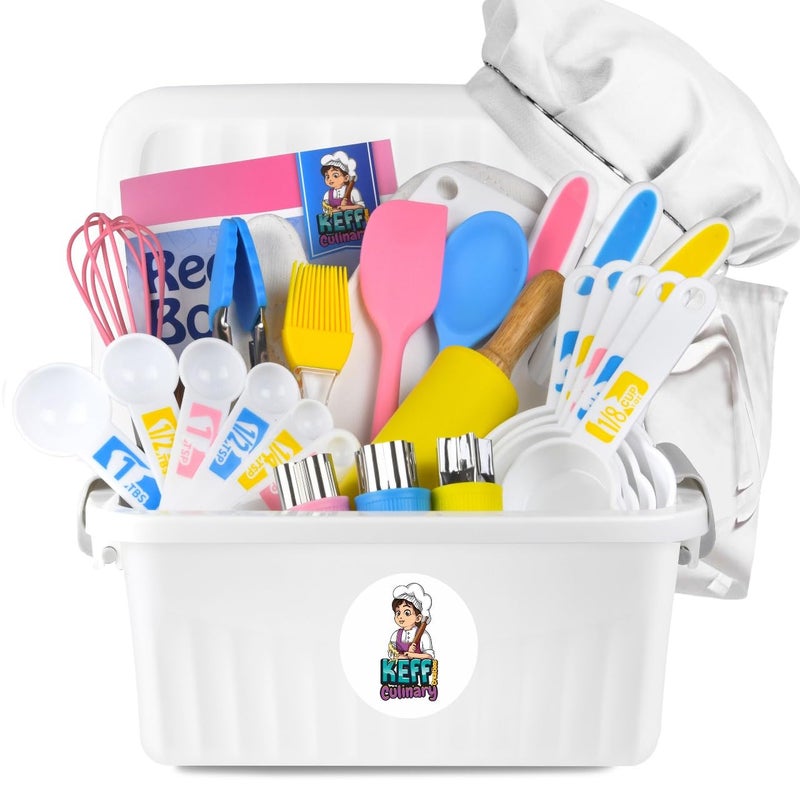 KEFF 30 Pcs Kids Kitchen Set for Cooking & Baking - Real Utensils with Kid Safe Cutting Board and Knife Set for Junior Chef. Montessori Kitchen Tools for Toddlers BPA-Free - Image 1