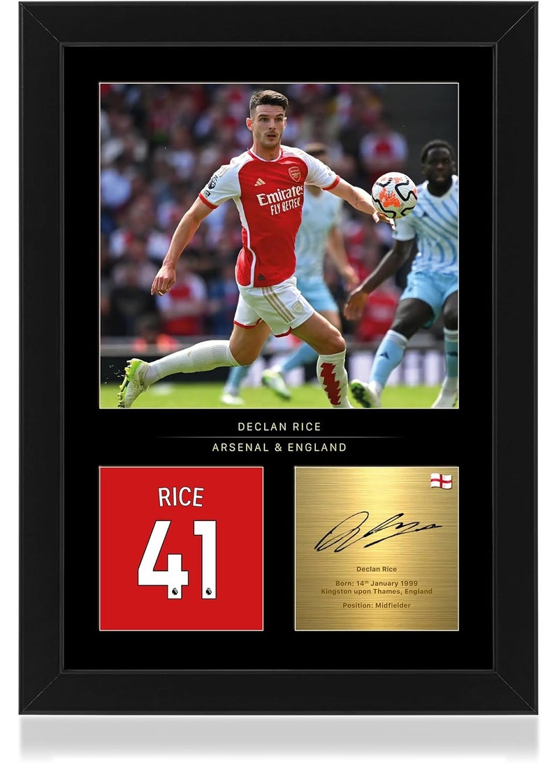 EMODA Declan Rice A4 Framed Photo Display | Reproduced Digital Signature | Black Wooden Frame (33x24 cm) | Gift for Arsenal Fans | Football Wall Art & Sports Memorabilia - Image 1