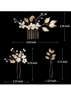 La Jolie Jasmin 4 Pieces Bridal Wedding Hair Pins Gold Leaf Crystal Pearl Hair Pins Clips Flower Headpiece Vintage Wedding Hair Accessories for Brides Bridesmaids Women Girls  - Image 2