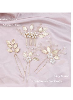 La Jolie Jasmin 4 Pieces Bridal Wedding Hair Pins Gold Leaf Crystal Pearl Hair Pins Clips Flower Headpiece Vintage Wedding Hair Accessories for Brides Bridesmaids Women Girls  - Image 4