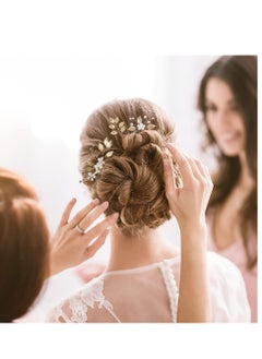 La Jolie Jasmin 4 Pieces Bridal Wedding Hair Pins Gold Leaf Crystal Pearl Hair Pins Clips Flower Headpiece Vintage Wedding Hair Accessories for Brides Bridesmaids Women Girls  - Image 5