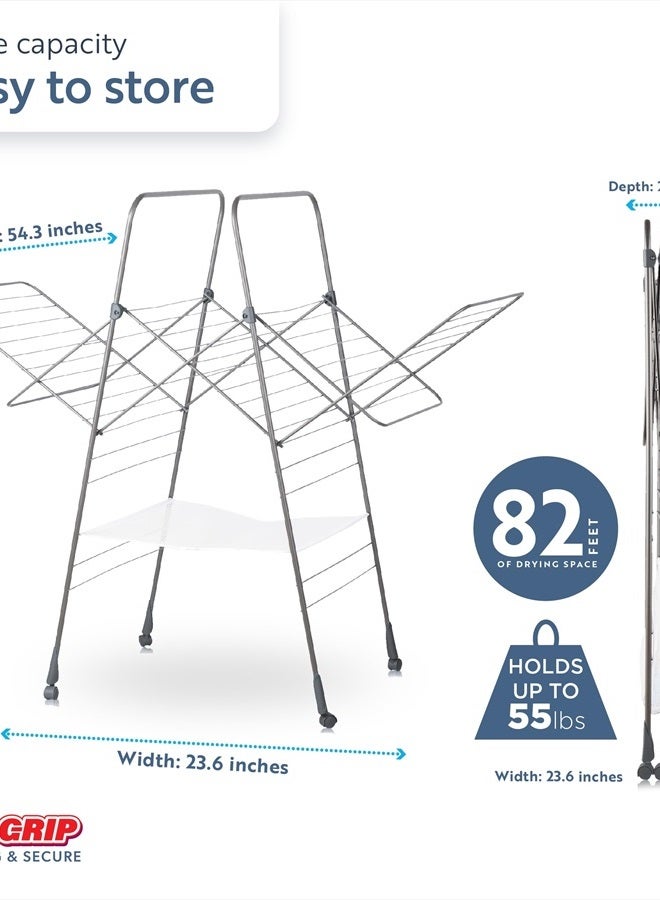 minky حامل تجفيف الملابس متعدد الاستخدامات من مينكي هومكير، قابل للطي، داخلي وخارجي، مع قضبان غير قابلة للانزلاق، 82 قدم من مساحة التجفيف، رمادي غامق - Image 3