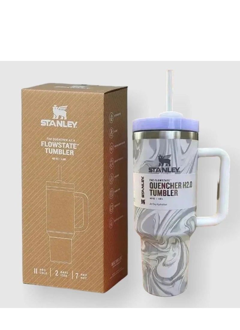 Stanley - Quencher H2.0 FlowState 40oz Vacuum Insulated Tumbler with Lid & Reusable Straw – Rose Quartz Swirl – Double-Walled Leakproof Design – Keeps Drinks Hot for 7 Hours & Cold for 24 Hours – Durable, BPA-Free & Ideal for Coffee, Water, Smoothies, Iced Tea, and On-the-Go Hydration - Image 1