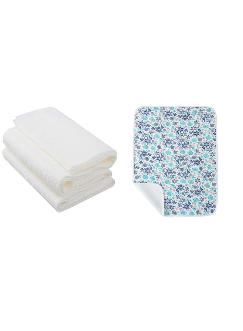 STAR BABiES Combo Pack Reusable Changing Mat With Disposable Towel Pack Of 3 Printed Flower Blue  - Image 1