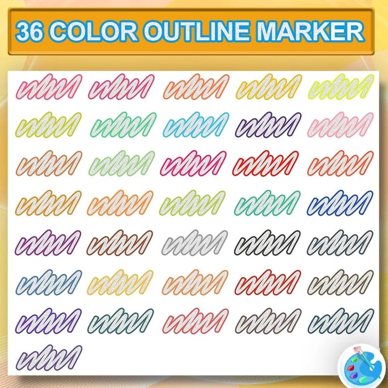 OUNIY Double Line Super Squiggles Glitter & Metallic Markers, 36 Colors - Self Outline Pens for Doodle Art, Greeting Cards & Crafts - Image 2