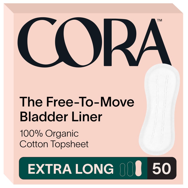 Cora Ultra Thin Organic Bladder Liners Incontinence Postpartum Pads for Women Panty Liners for Bladder Leaks Breathable Cotton 50 Extra Long