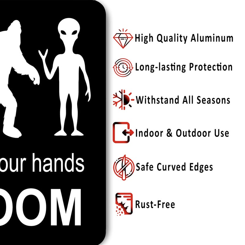 Work House Signs Just Please Wash Your Hands Bigfoot Alien Sign - Inclusive Sign - Bathroom Door - Funny Signs - Bathroom Wall Decor - Kids Toilet - Bathroom Decorations - Restroom Sign - Home Signs - 8.5""X10"" - Image 1