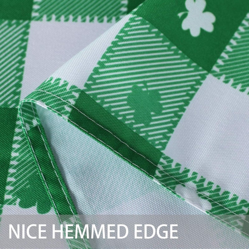 SARAFLORA St Patricks Day Checkered Fabric Round Table Cloth60 InchPolyester Shamrock Pattern Tablecloth Table Cover Protector for Party Banquet Dinner Decoration Use Green  White - Image 3
