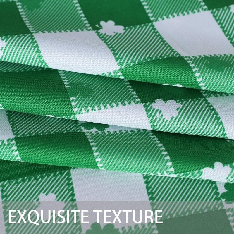 SARAFLORA St Patricks Day Checkered Fabric Round Table Cloth60 InchPolyester Shamrock Pattern Tablecloth Table Cover Protector for Party Banquet Dinner Decoration Use Green  White - Image 4
