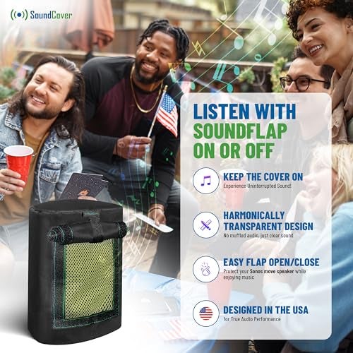 SoundCover Black 600D Weatherproof Speaker Cover Custom Fit for Sonos Move Bluetooth Speaker with SoundFlap - Image 3