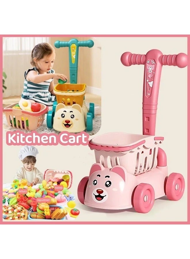 Kids Shopping Cart Trolley Play Set Mini Little Shop Shopping Trolley Toy Mini Supermarket Cart Pretend Play Set for Kids Shipping Car Play House Game Pretend Play Kitchen Game  - Image 1