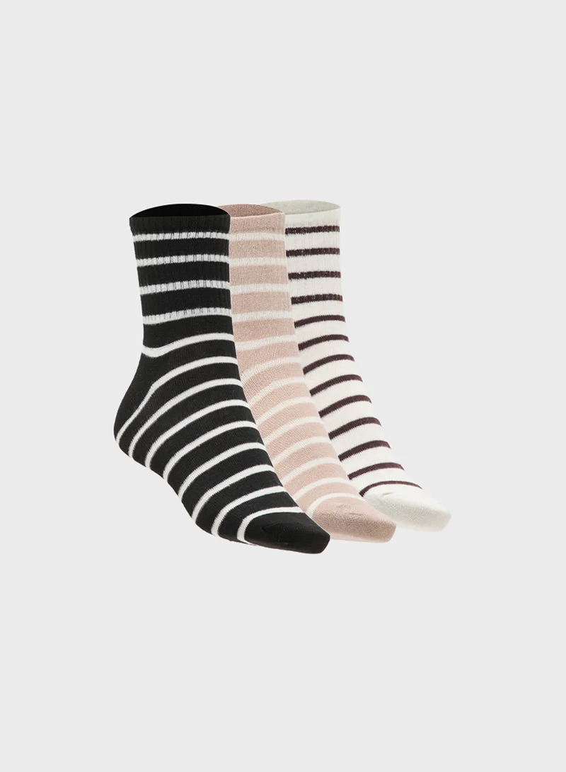 جينجر 3PK Stripe Crew Socks