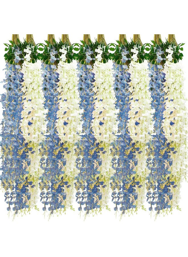 Giegxin Artificial Wisteria Hanging Flowers 3.6 Ft Artificial Fake Wisteria Vine Rattan Hanging Garland Silk Flowers String For Wall Home Wedding Party Greenery Decorations (Blue White24 Pcs) - Image 2