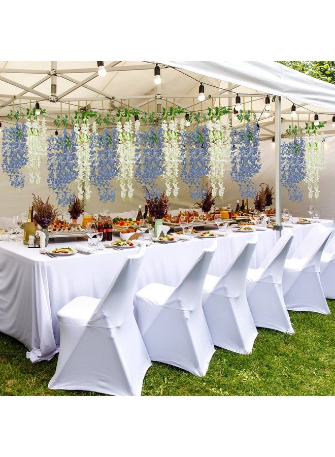 Giegxin Artificial Wisteria Hanging Flowers 3.6 Ft Artificial Fake Wisteria Vine Rattan Hanging Garland Silk Flowers String For Wall Home Wedding Party Greenery Decorations (Blue White24 Pcs) - Image 5
