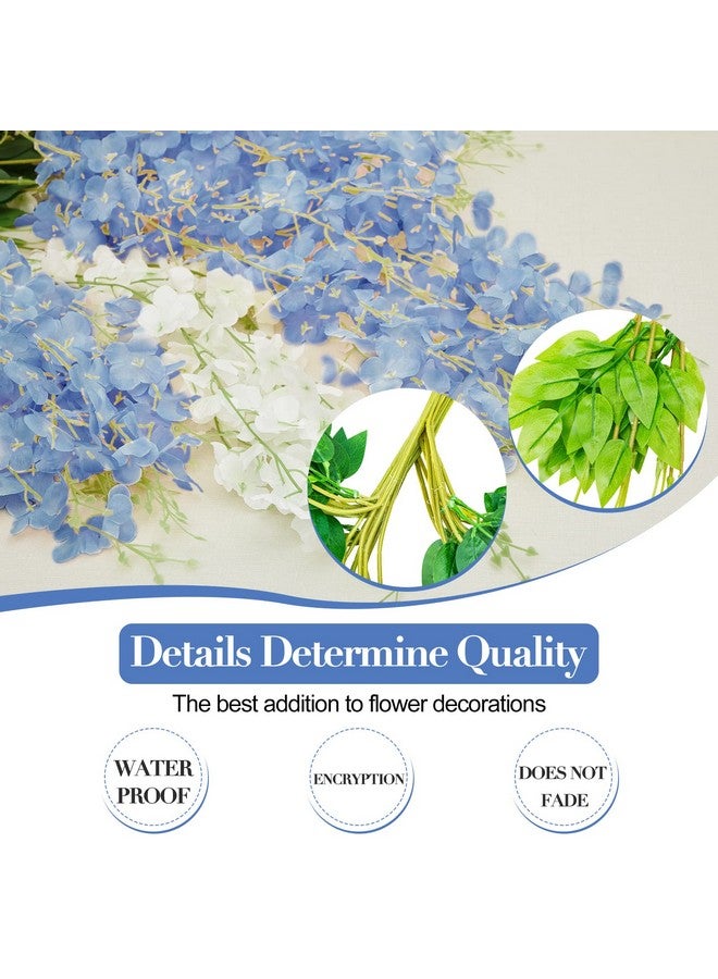 Giegxin Artificial Wisteria Hanging Flowers 3.6 Ft Artificial Fake Wisteria Vine Rattan Hanging Garland Silk Flowers String For Wall Home Wedding Party Greenery Decorations (Blue White24 Pcs) - Image 4