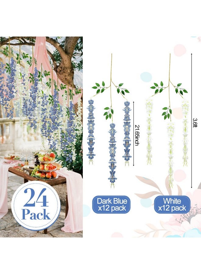 Giegxin Artificial Wisteria Hanging Flowers 3.6 Ft Artificial Fake Wisteria Vine Rattan Hanging Garland Silk Flowers String For Wall Home Wedding Party Greenery Decorations (Blue White24 Pcs) - Image 3