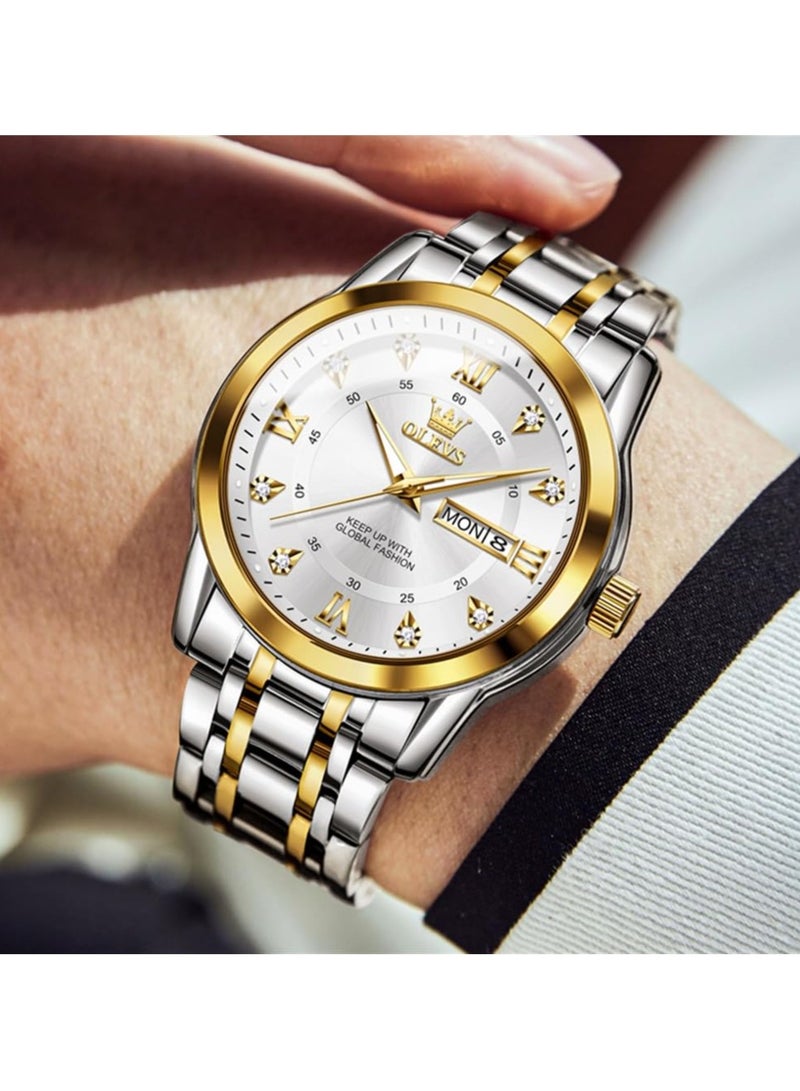 OLEVS Watch for Men Business Diamond Easy Read Men's Wrist Watches Analog Luxury Date Stainless Steel Waterproof Luminous Dress Mens - Image 2