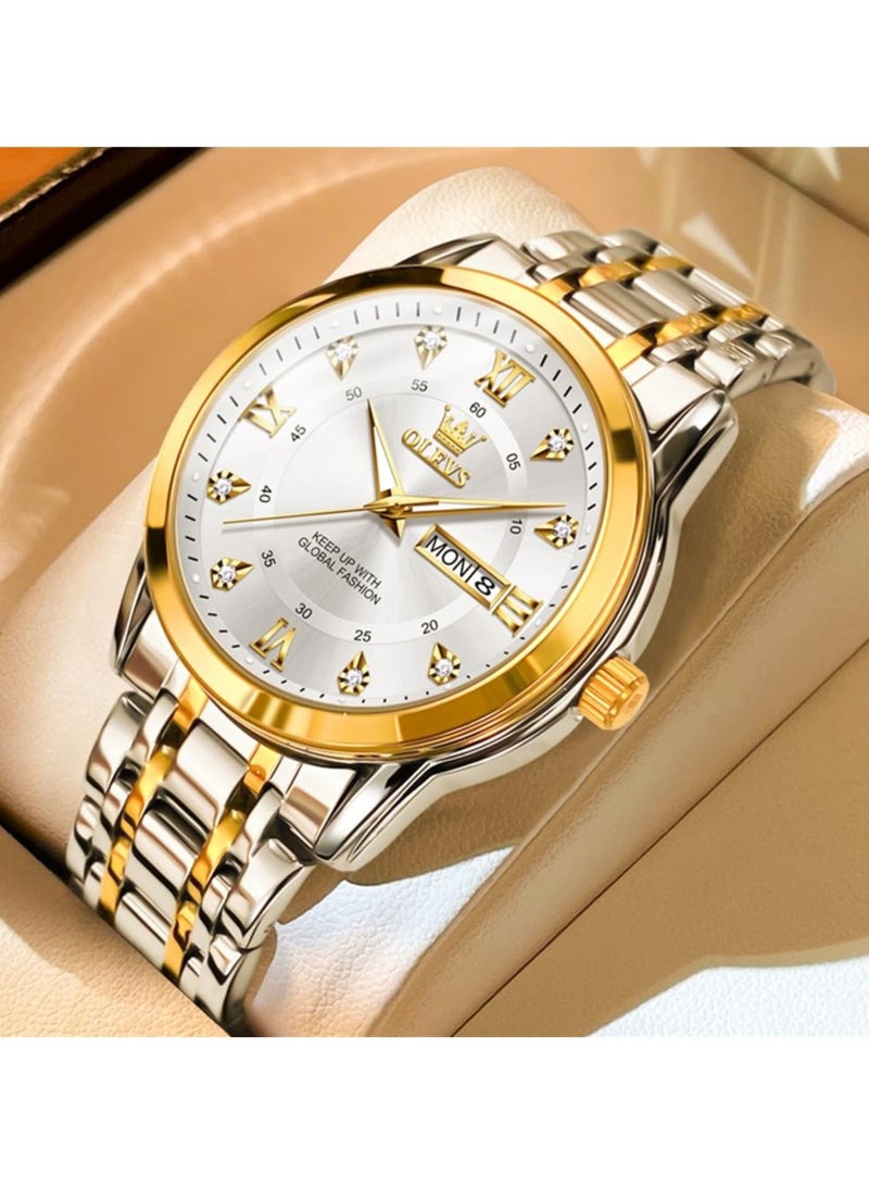 OLEVS Watch for Men Business Diamond Easy Read Men's Wrist Watches Analog Luxury Date Stainless Steel Waterproof Luminous Dress Mens - Image 3