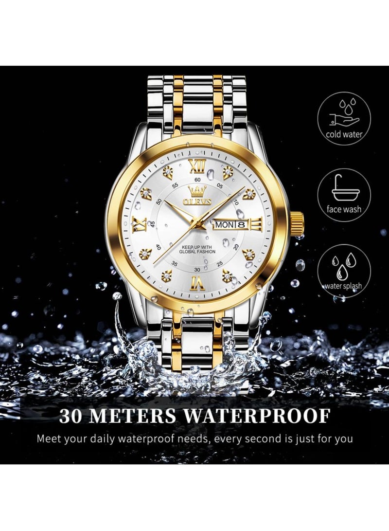 OLEVS Watch for Men Business Diamond Easy Read Men's Wrist Watches Analog Luxury Date Stainless Steel Waterproof Luminous Dress Mens - Image 5