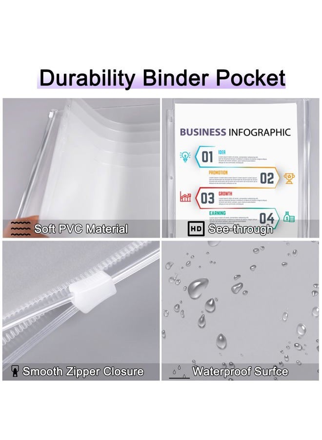 Antner 8 Pack Clear Letter Size Binder Pockets 3 Ring Binder Zipper Pouch Document Organizer, Waterproof PVC 3-Hole Loose Leaf File Bags Insert Sleeves Page Sheet Protectors Business Office Supplies - Image 3