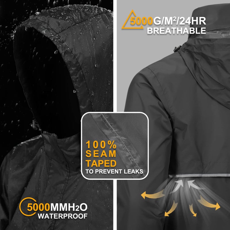 Outdoor Ventures Men's Rain Jacket Waterproof Lightweight Packable Rain Pullover for Hiking Golf Running - Image 2