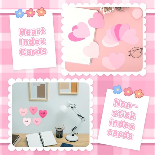 MSHUNKEJI 150 Pcs Heart Index Cards - Pink, 3x3 Colored Note Cards for School, Learning, Office, Games - Image 4