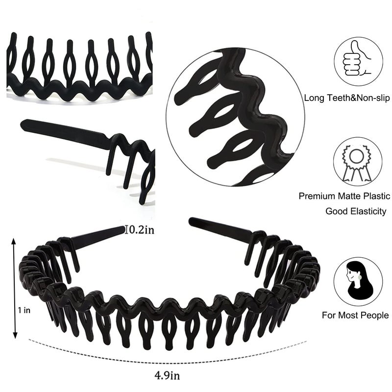 LAPOHI 10 PCS Non Slip Fashion Effortless Plastic Headbands with Teeth Comb Skinny Hair Bands for Women Men Teen Girls, Long Teeth Matte Black - Image 2