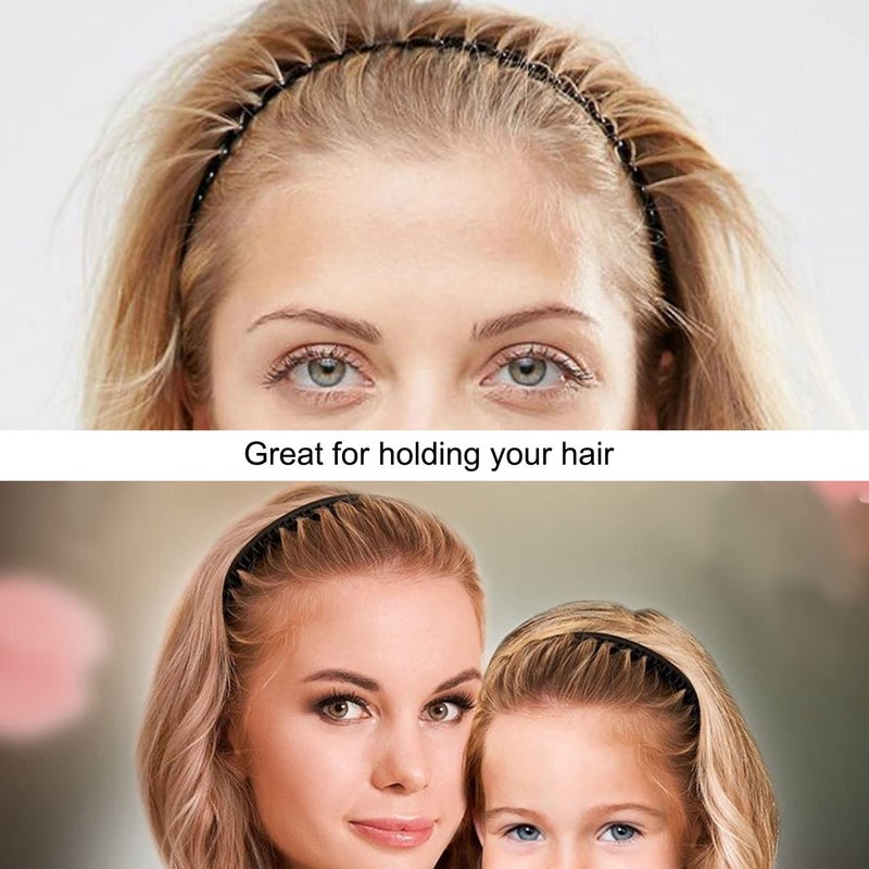 LAPOHI 10 PCS Non Slip Fashion Effortless Plastic Headbands with Teeth Comb Skinny Hair Bands for Women Men Teen Girls, Long Teeth Matte Black - Image 4