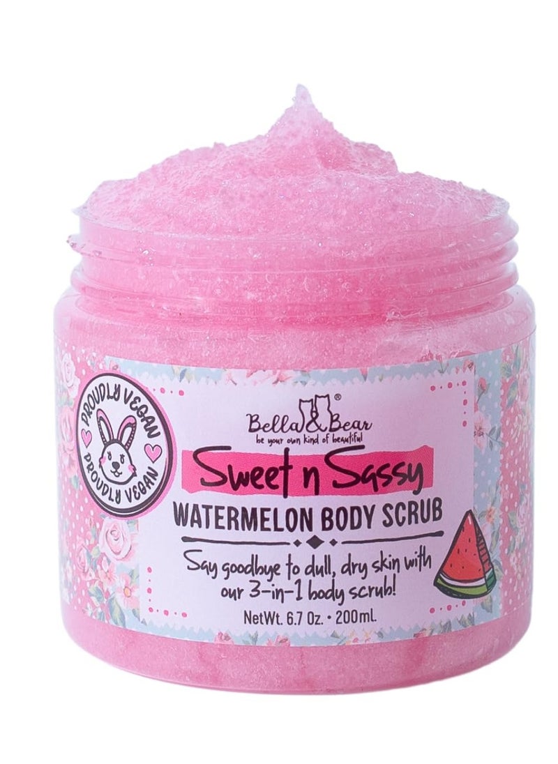 Bella and Bear Bella & Bear Sweet n Sassy Watermelon Body Scrub, 3-in-1, 6.7 Oz, Exfoliating, Cleansing, Moisturizing 