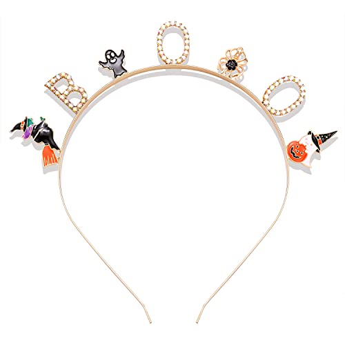 PHALIN Halloween Headbands Rhinestone Ghost Pumpkin Boo Hairbands for Women Costume Party Hair Accessory Gifts AB Color - Image 1