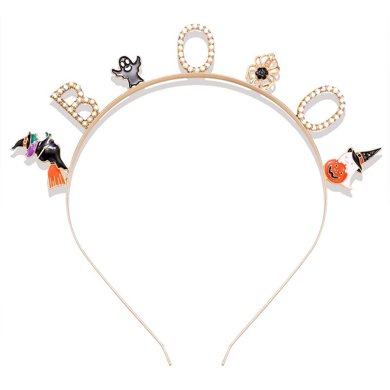 PHALIN Halloween Headbands Rhinestone Ghost Pumpkin Boo Hairbands for Women Costume Party Hair Accessory Gifts AB Color - Image 3