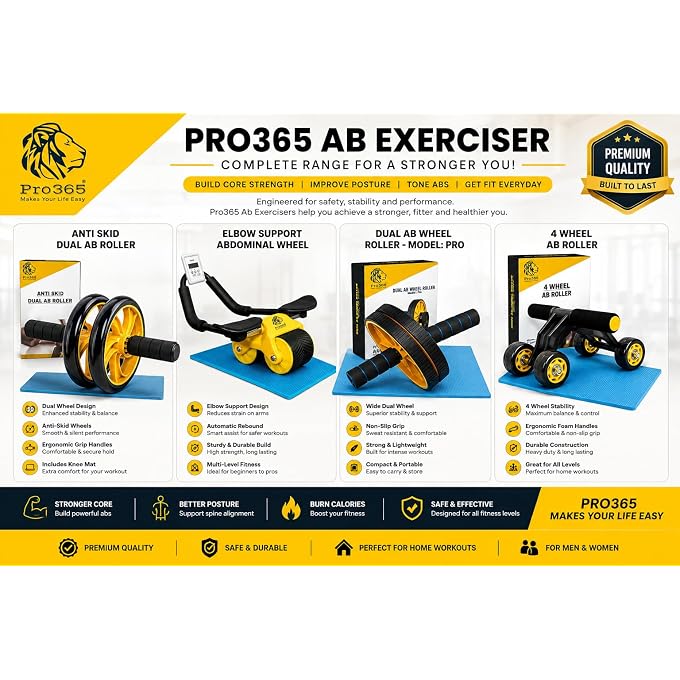 PRO365 Double Ab Wheel Roller Core Abdominal Workout With Knee Mat (Random Color) - Image 2
