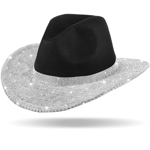 Hercicy Rhinestone Cowboy Hat with Diamond Fringe Bling Cowgirl Hat With Western Wide for Cosplay Wedding - Image 1