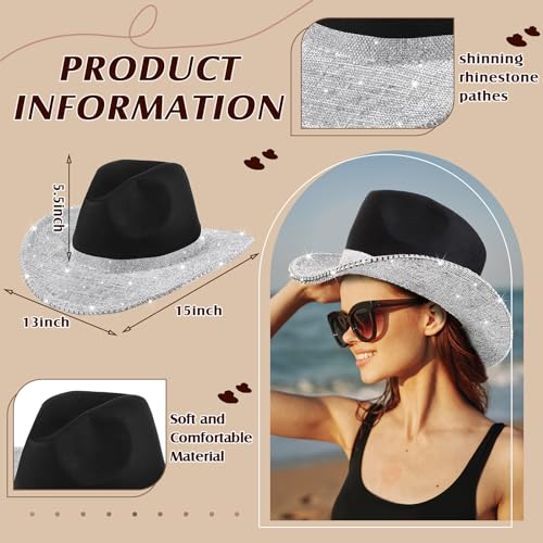 Hercicy Rhinestone Cowboy Hat with Diamond Fringe Bling Cowgirl Hat With Western Wide for Cosplay Wedding - Image 3