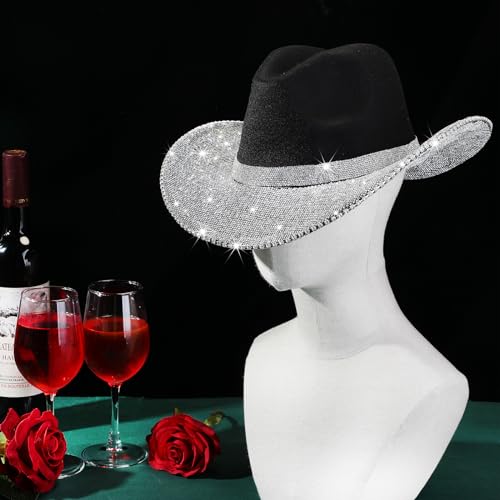 Hercicy Rhinestone Cowboy Hat with Diamond Fringe Bling Cowgirl Hat With Western Wide for Cosplay Wedding - Image 2