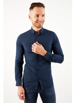THE KOOPLES Men Slim Fit Allover Print Long Sleeves Casual Shirt, Blue  - Image 1