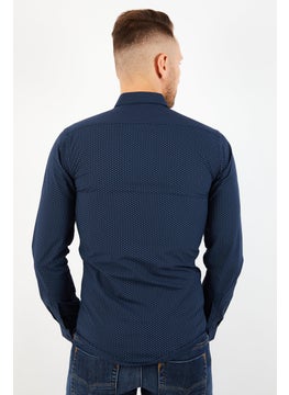THE KOOPLES Men Slim Fit Allover Print Long Sleeves Casual Shirt, Blue  - Image 3