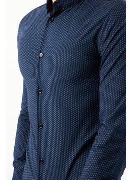 THE KOOPLES Men Slim Fit Allover Print Long Sleeves Casual Shirt, Blue  - Image 4