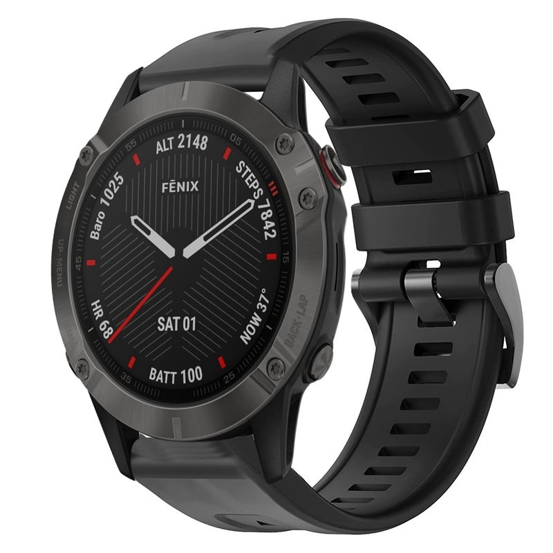 S-TOP For Garmin Fenix 6 Sapphire GPS Metal Buckle Solid Color Silicone Watch Band(Black) - Image 1