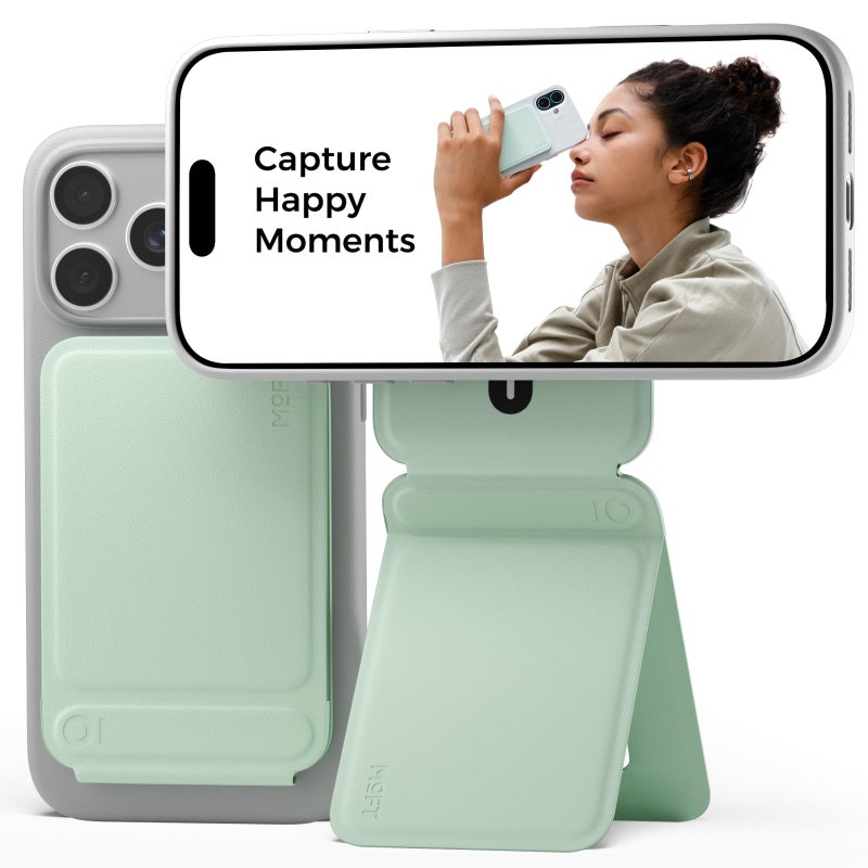 MOFT Phone Tripod Stand Selfie Stick for iPhone MultiAngles iPhone Stand Lightweight Portable Phone Holder Strong Magnets MOVAS Vegan Leather Travel Essentials Peppermint Without Card Slot - Image 2