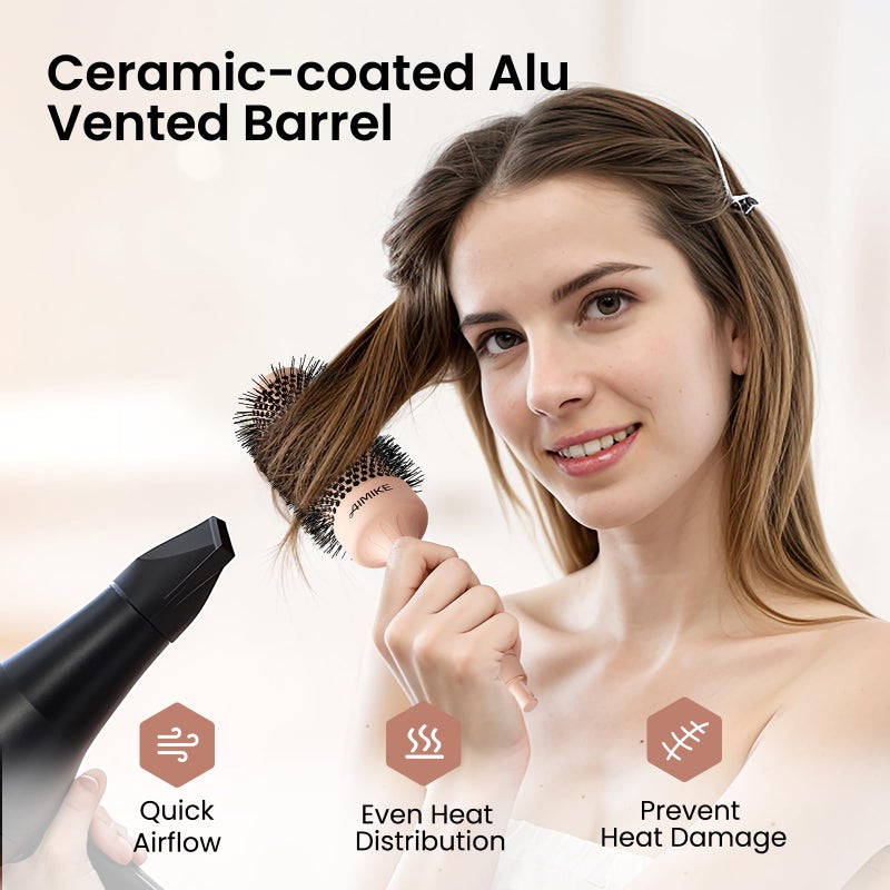 AIMIKE Round Brush for Blow Out, Medium Round Hair Brush w/Nano Ion Thermal Ceramic Tech, Professional RoundBrush for Blow Drying & Styling, Maximum Volume and Shine, Barrel 1.7 inch - Image 5